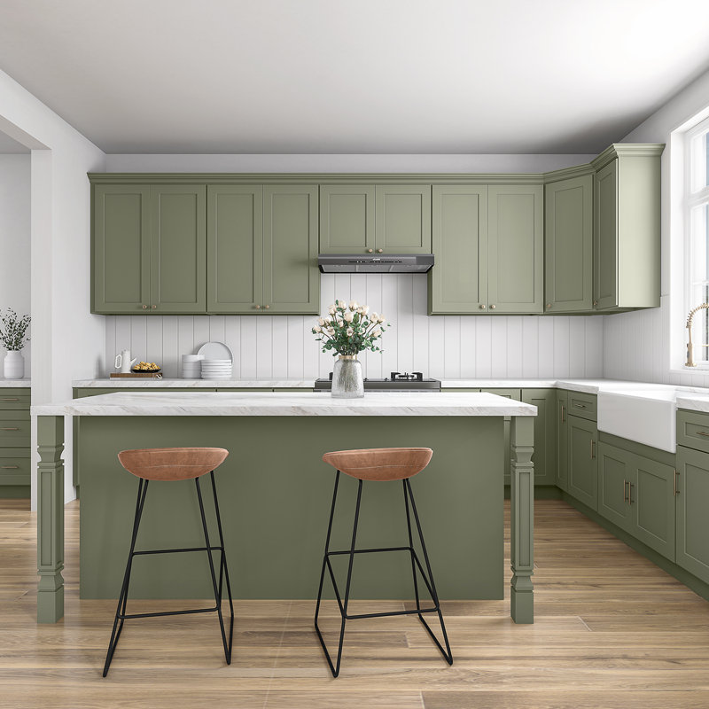 Armoire de cuisine en bois massif prête à assembler, H 42 po x l 36 po x P 12 po, Vert sauge