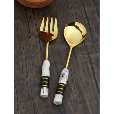 Classic Touch Set Of 2 Salad Servers With Square Gold Loop Handles