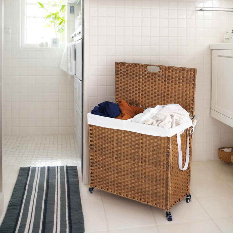 Panier à linge en osier avec poignées, Brun