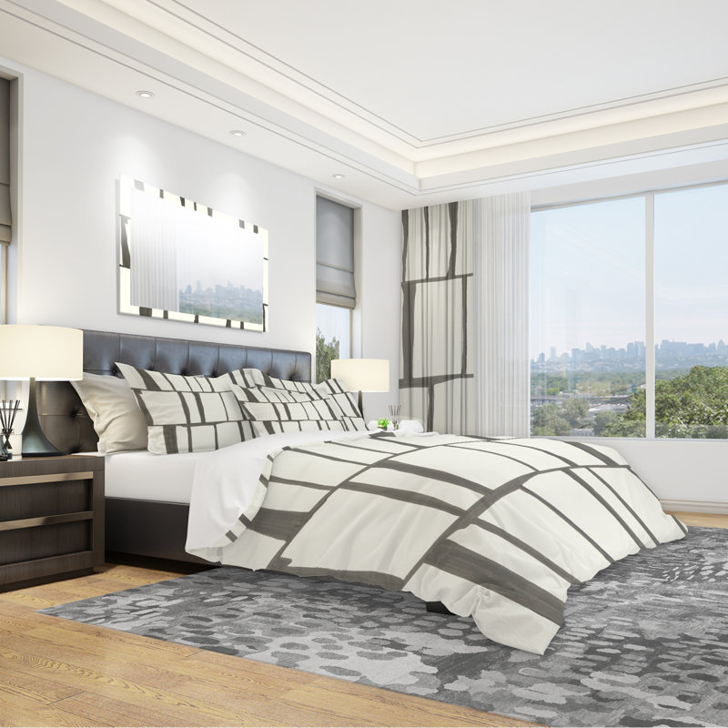 minimaliste noir et blanc I - Ensemble de housse de couette transitionnel - Microfibre de polyester