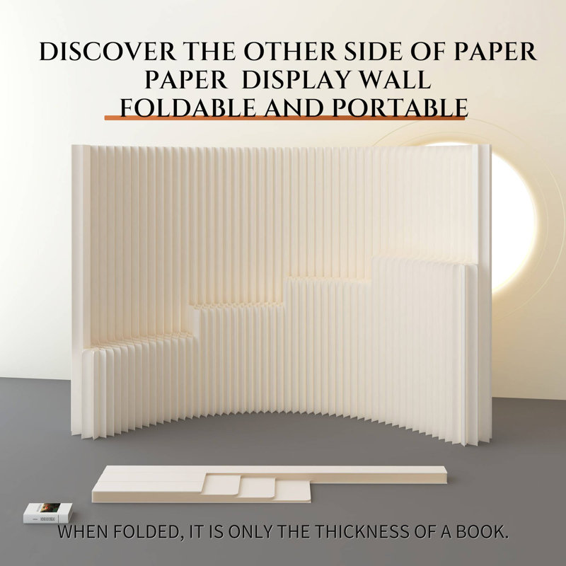 Étagère accordéon en papier alvéolé, autoportante et à plusieurs niveaux, cloison décorative pliable et modulable pour espaces résidentiels et commerciaux, version 4 niveaux, dimensions : H 200 cm × L 300 cm × P 42 cm