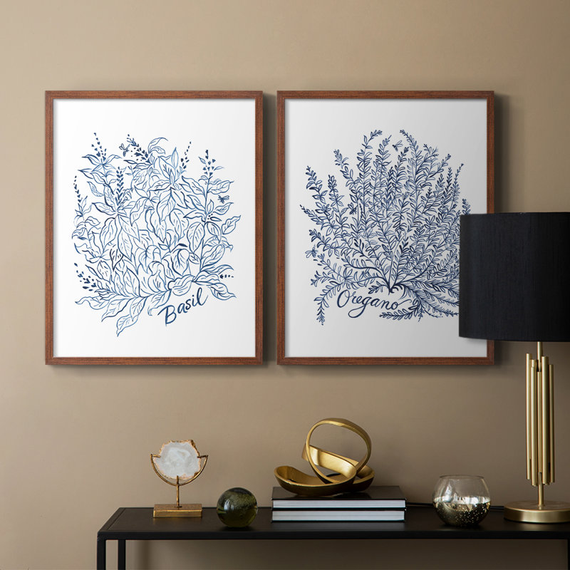 «Summer Herb Garden Sketches I», reproduction encadrée de qualité supérieure - prête à être accrochée - aucun clou requis - aucun clou requis