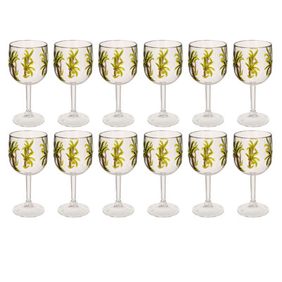 Acrylic Stemmed Wine Glasses With Palm Tree Motifs