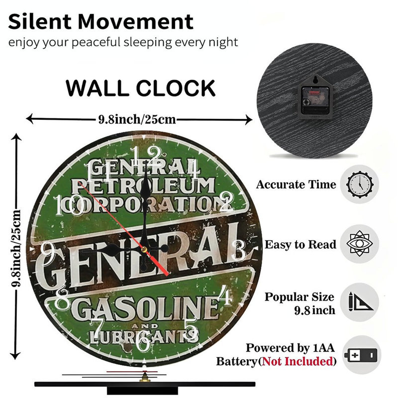 Horloge murale en bois 10 po, mouvement silencieux, à piles (piles AA non incluses), décor artistique, parfait pour les décorations