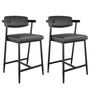 Ensemble de tabourets de bar en cuir - structure métallique, rembourrage doux, cuir noir, design moderne, sièges confortables