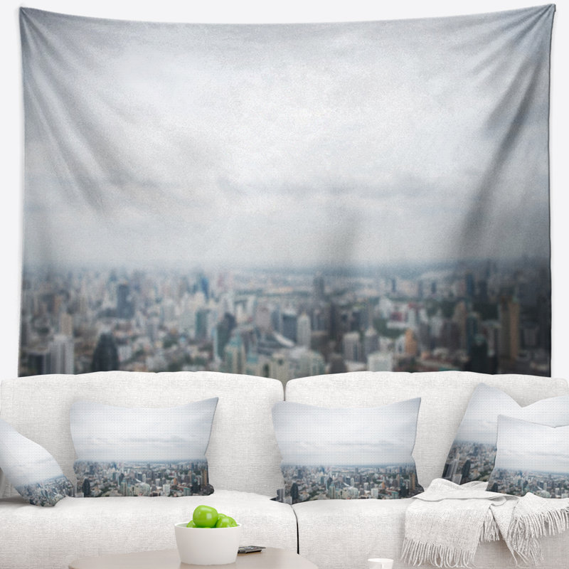 Vue aérienne panoramique en polyester de tapisserie de grande ville avec accessoires suspendus inclus, H 32 po x l 39 po