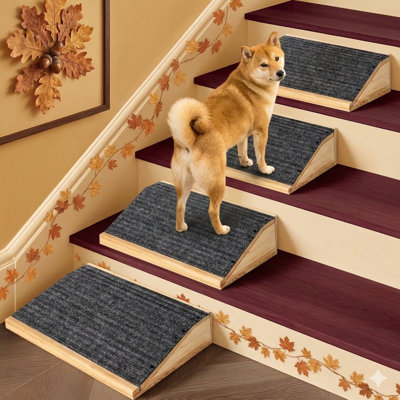 Paquet de 4 rampes pour chien en bois pour escaliers, marches antidérapantes pour petits chiens avec surface recouverte de tapis, rampes pour animaux à faible angle pour escalier, marches et escalier pour animaux de compagnie blessés et âgés, rampe pour canines