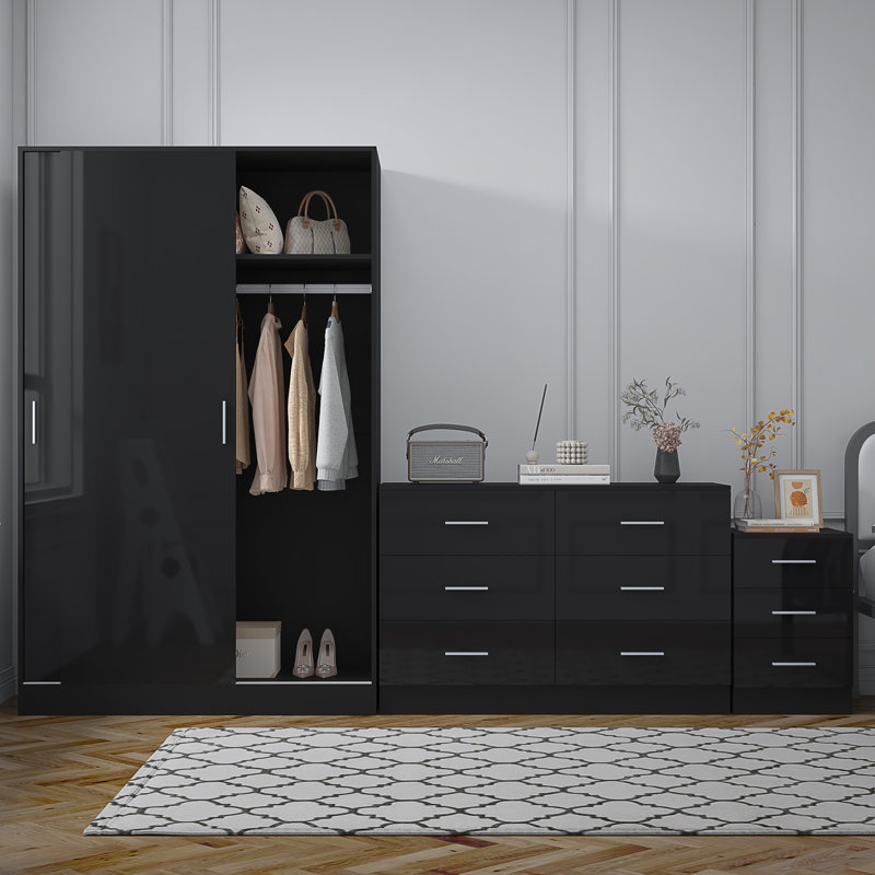 Eva Piece Bedroom Set, Black Gloss / Black Oak