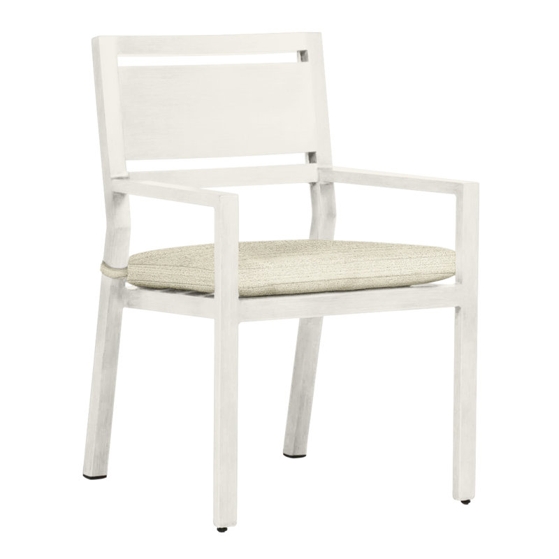 Avondale Aluminum Patio Dining Armchair with Cushions, No Welt, Dove Sunbrella® Linen, Chalk