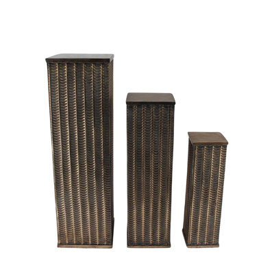 Ensemble de 3 piédestaux décoratifs en métal doré foncé assortis