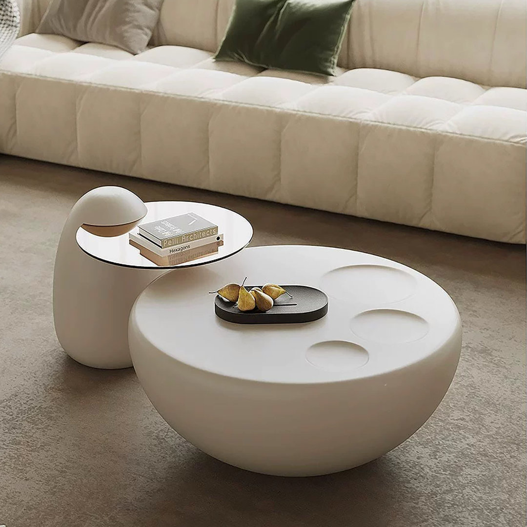 Dantas Round Cute Cream Coffee Table for Living Romm Orren Ellis