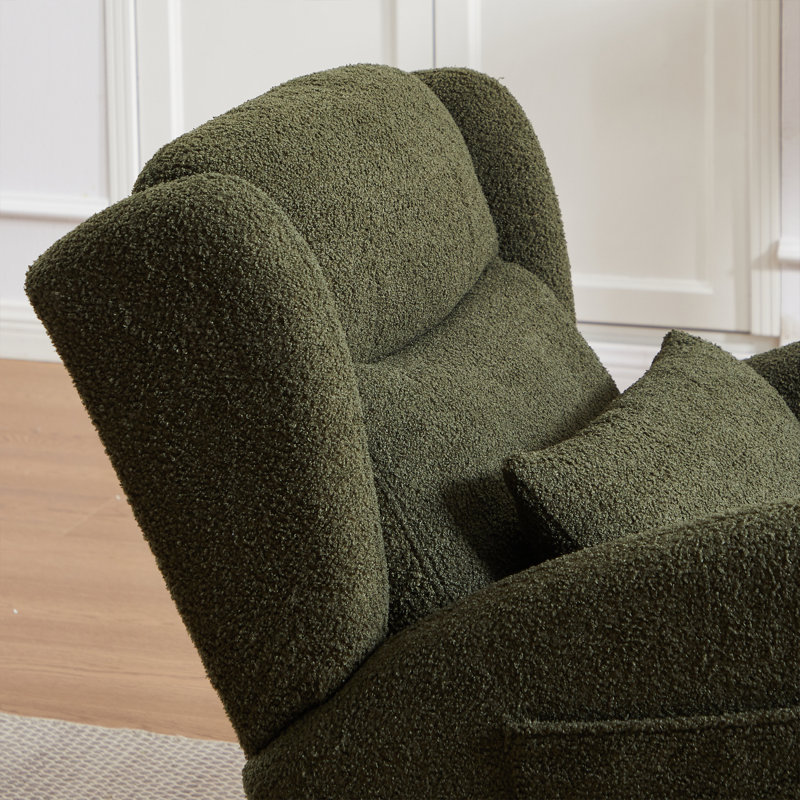 Chaise berçante surdimensionnée en peluche avec dossier haut et poches latérales, Vert