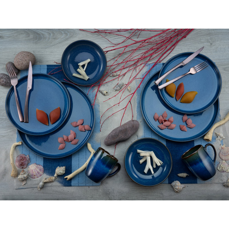 Uno 12 pcs. Stoneware Dinnerware, Atlantico