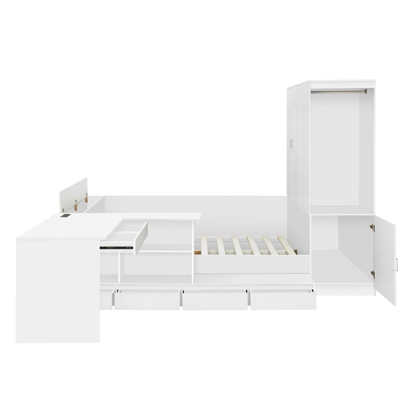 Lit plateforme double en bois, Blanc