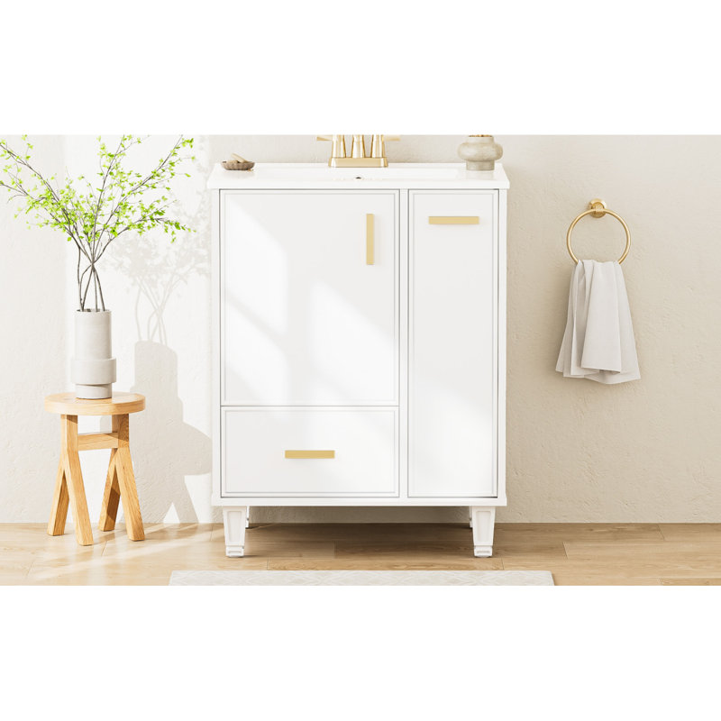 Bathroom Vanity With Sink/ Bathroom Cabinet With Door Shelf/ Deep Drawer/Bathroom Vanity Cabinet, White