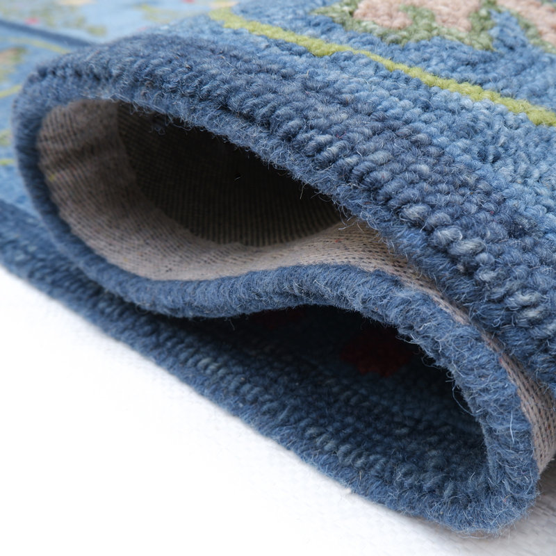 Alpenrose Hand-Tufted Wool Loop Pile Indoor Rug Traditional Bordered Blue , Runner 2'6" x 8'