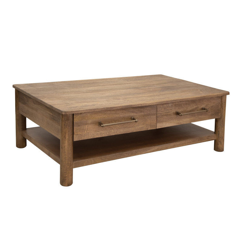 Table basse Olum, tiroir, tablette inférieure, bois de manguier brun 50 po Olum