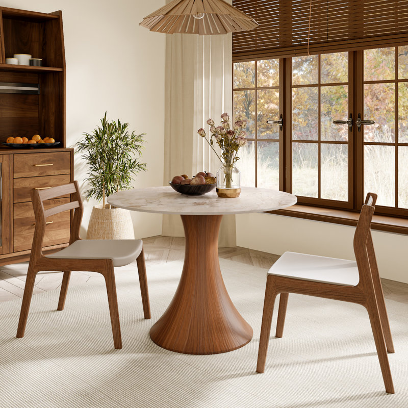 Table de salle à manger 31,5 "Mid-Century, H 29,52 po x L 31,5 po x l 31,5 po, Crémeux