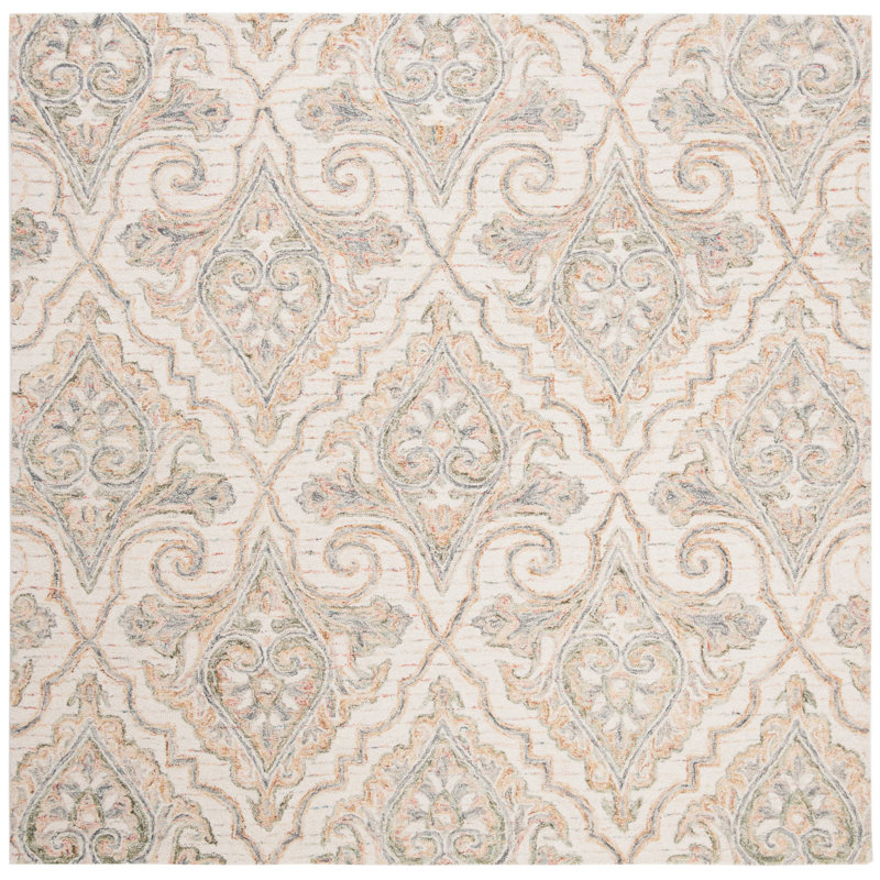 Prospe Hand Tufted Wool Floral Rug, Square 6'