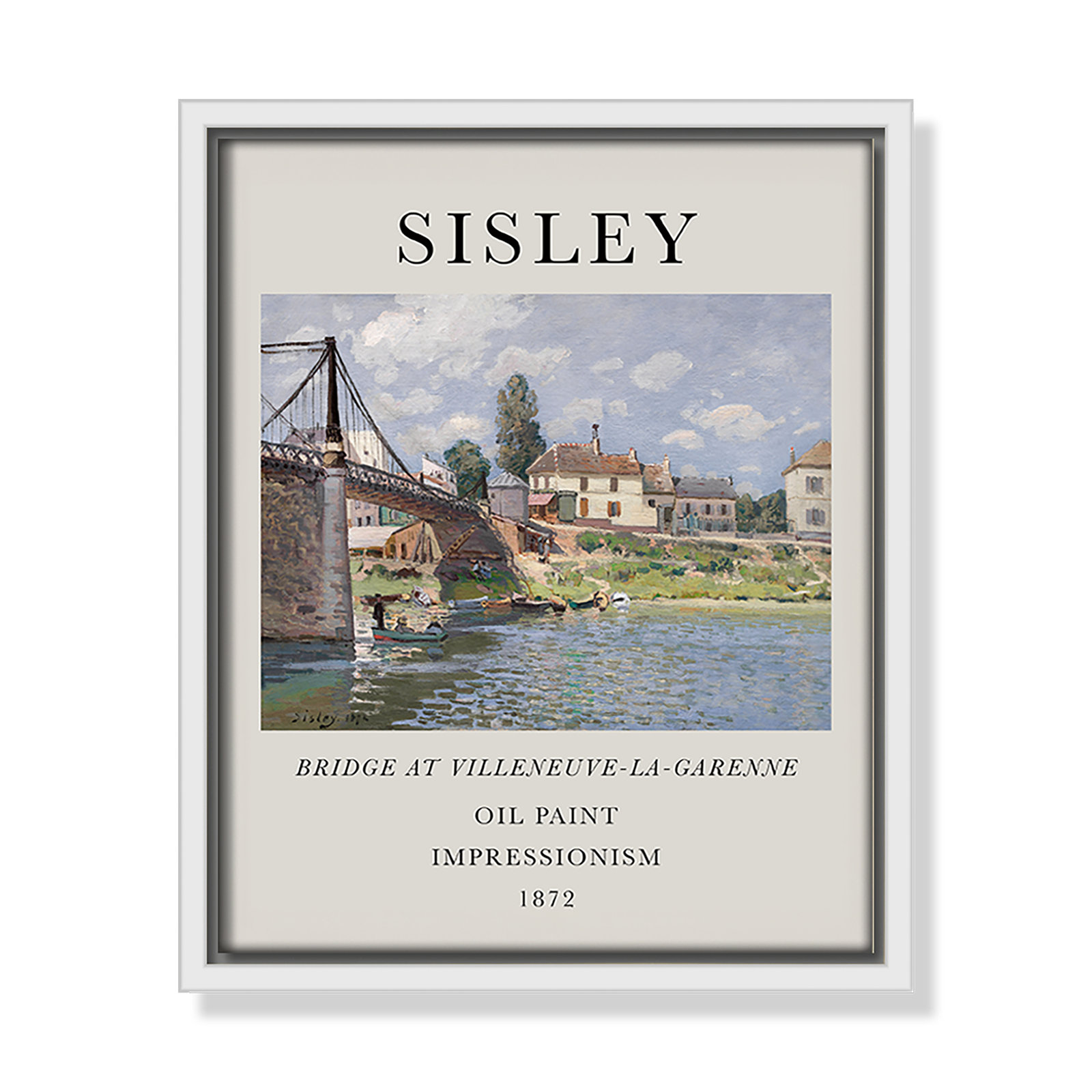 Old Masters Collection " The Bridge At Villeneuve " by Alfred Sisley, No, 41.5" H x 31.5" W x 2" D, White Floater Frame