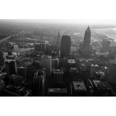 Black And White Aerial Cityscape Of Cleveland, Ohio by Gradivis - Wrapped Canvas Print