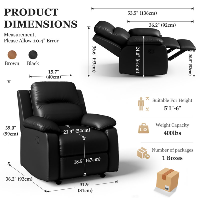 Fauteuil inclinable manuel l 31,9 po, Noir