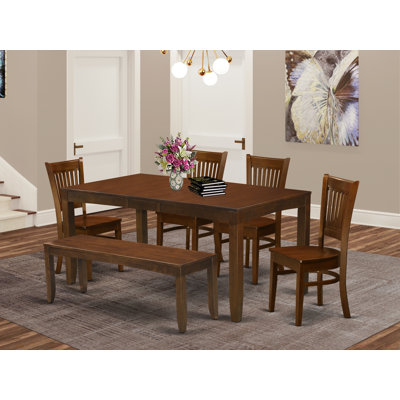 Smithers 6 - Piece Butterfly Leaf Rubberwood Solid Wood Dining Set