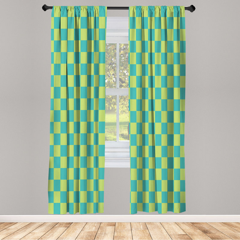 Microfiber Floral Semi-Sheer Rod Pocket Curtain Panels, 28" W x 95" L, Blue/Chartreuse
