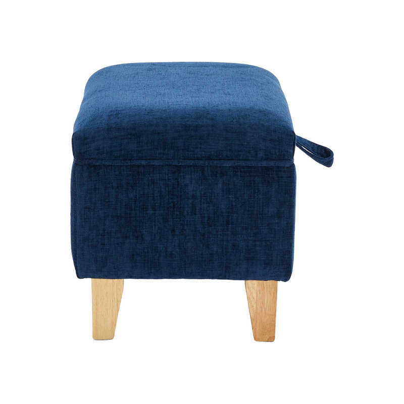 49cm Wide Rectangle Footstool Ottoman with Storage, Blue Chenille