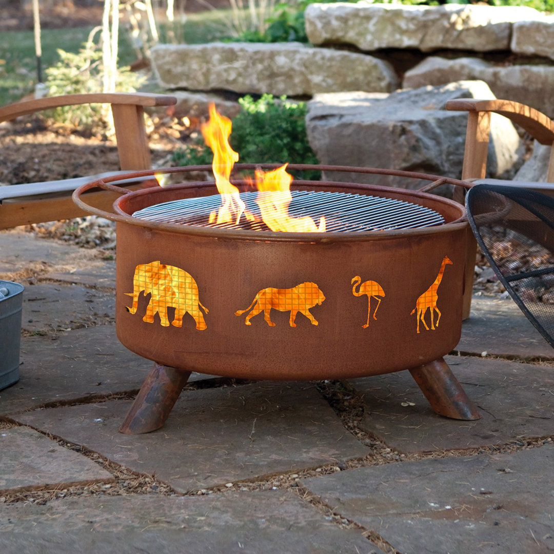 Jardine Round Steel Wood Burning Smokeless Fire Pit with Lid Millwood Pines
