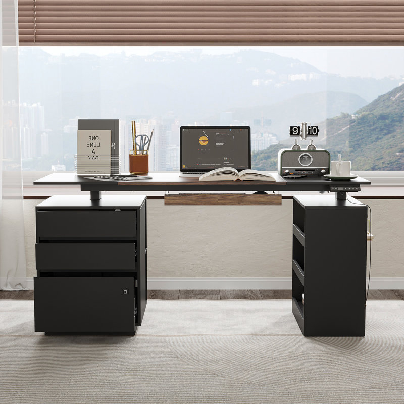 Bureau d'ordinateur à 3 tiroirs l 63 po (H 30 po à H 45 po) avec serrure d'empreinte digitale et tableau à trous