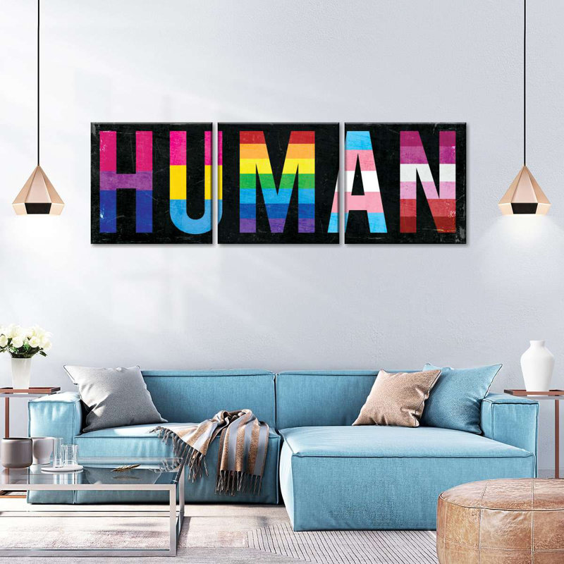"Pride humaine", ensemble de 3 impressions sur toile par Pride Palette Studio, H 8 po x l 26 po x P 1 po