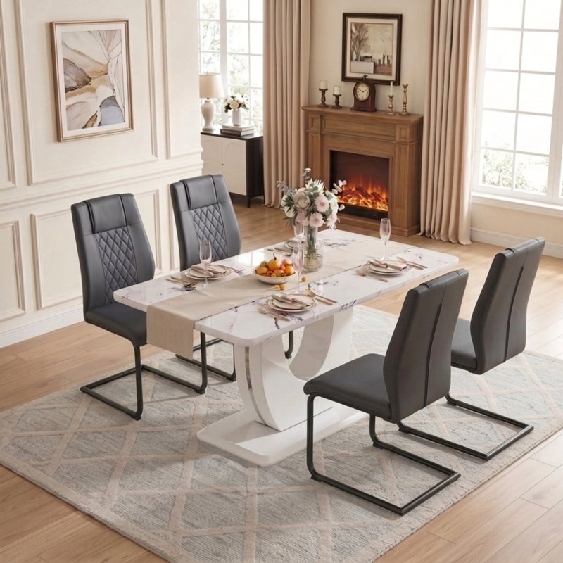 Ensemble de salle à manger Jeanlouis, Ensemble de cinq pièces : table, quatre chaises, Gris foncé, Noir