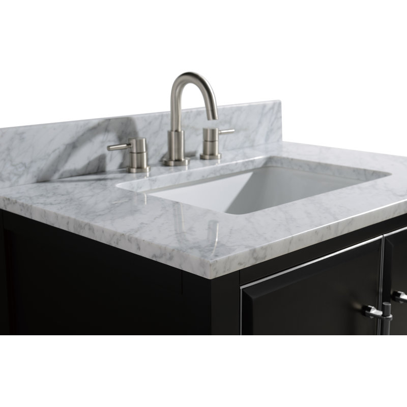Mason 24" Single Bathroom Vanity with Carrara Marble Top, Matte Gold, Black, Carrara White