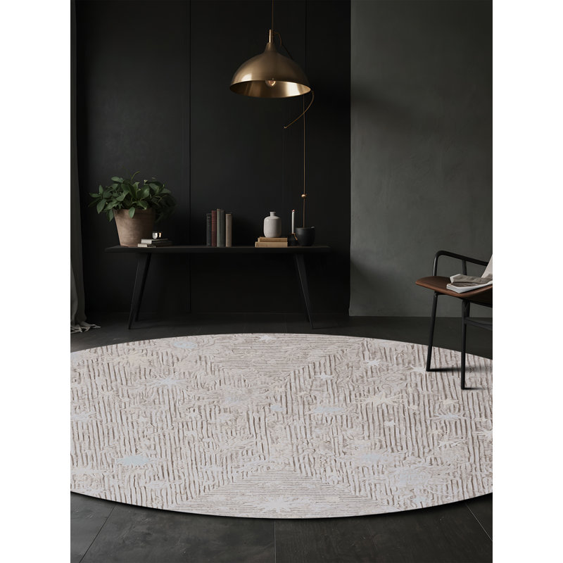 Tapis beige soyeux et moelleux, Rond 7 pi