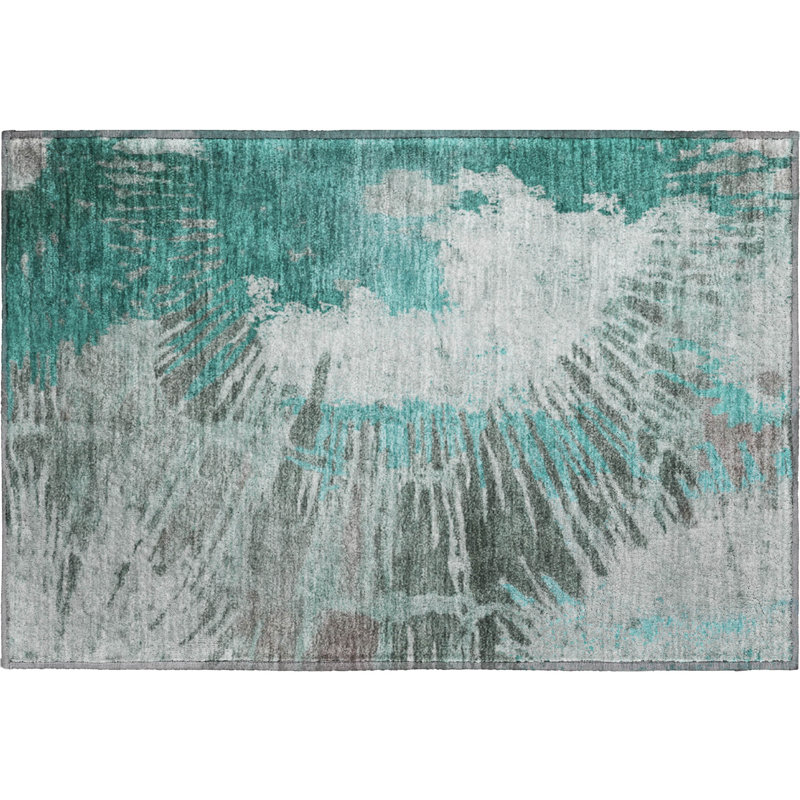 Premium Machine Washable Cerrito Teal Rug, Rectangle 1'8" x 2'6"