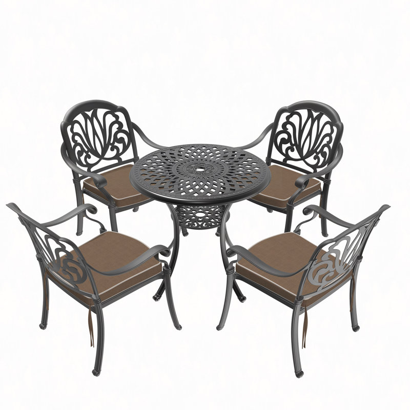 5-Piece Set Of Cast Aluminum Patio Furniture With Cushions, 4