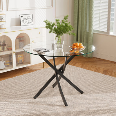 Round Glass Top Dining Table for 4-6, Heavy-Duty Metal Base with Adjustable Non-Slip Floor Protectors - Modern Kitchen Table for Dining Room, Apartmen by Mercer41
