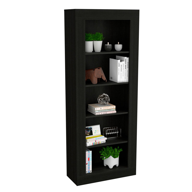 Bookcase With Vertical Design And 5 Storage Shelves, Black