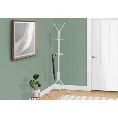 Coat Rack, Hall Tree, Free Standing, Hanging Bar, 6 Hooks, Entryway, 68"H, Bedroom Metal, Contemporary