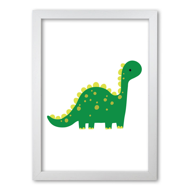 Children's Animals, Dino - Print, 42 cm H x 30 cm W x 5 cm D, White Grain Frame