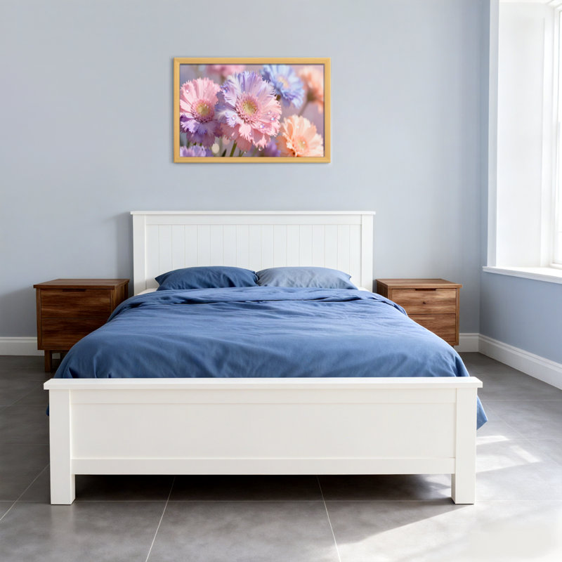 Plantes et fleurs fleurs pastel avec gouttes de rosée, Reproduction encadrée d'une seule photo sans pass, Noir