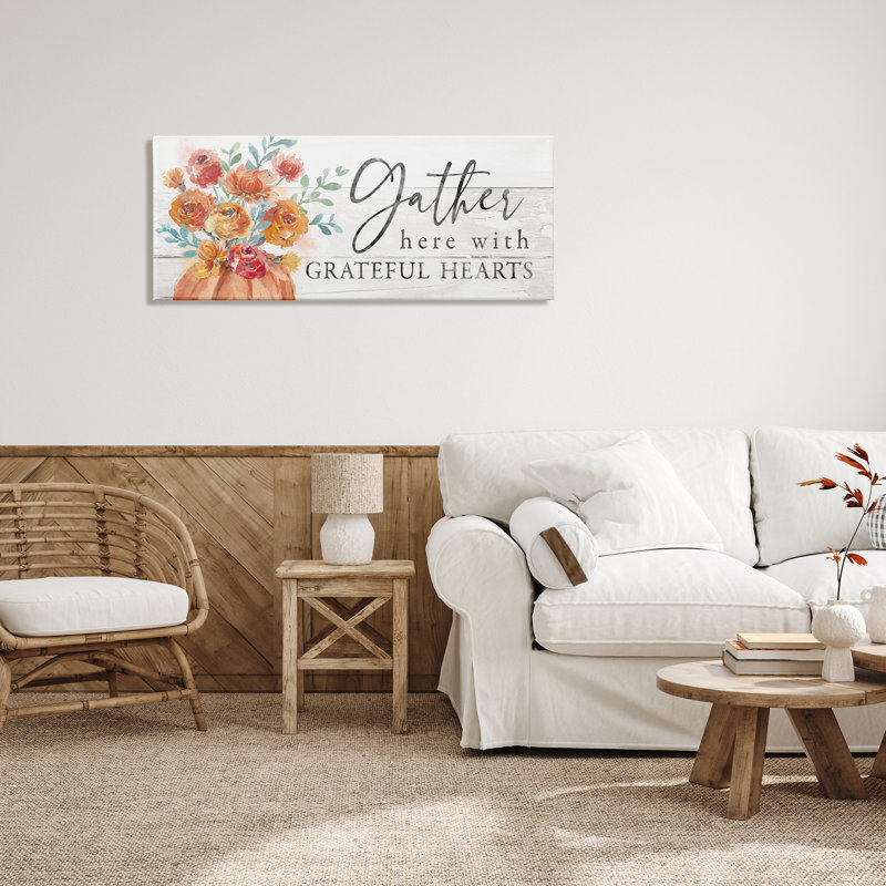 Gather Grateful Hearts Seasonal Harvest, Toile tendue, H 20 po x l 48 po x P 1,5 po