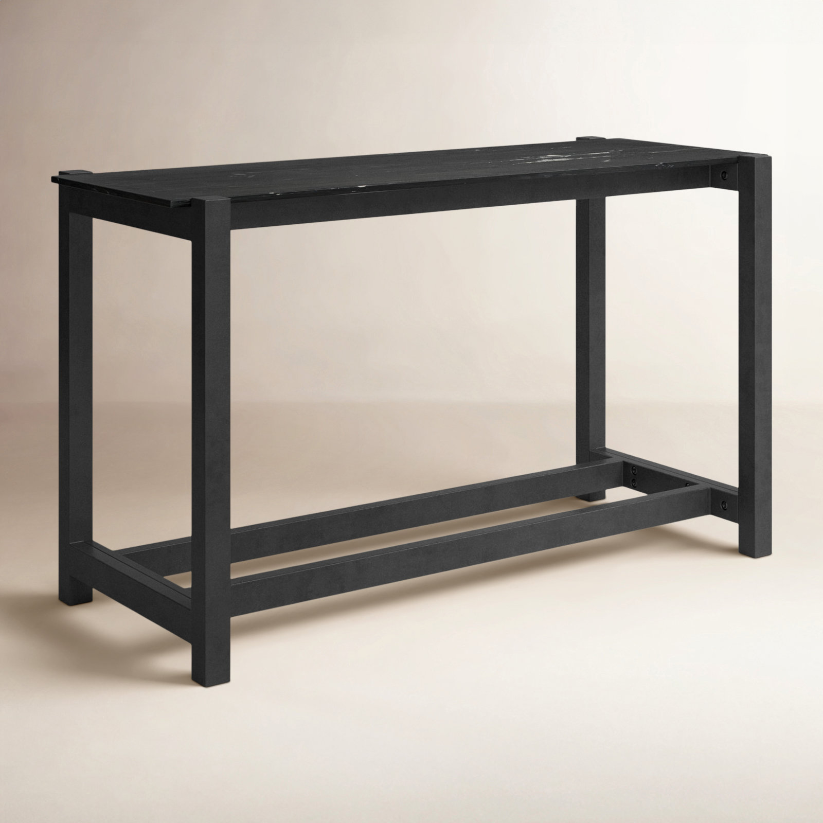 28" Dining Table, Polished Black Marble/Worn Black Mango, 36”H x 70”L x 26”W