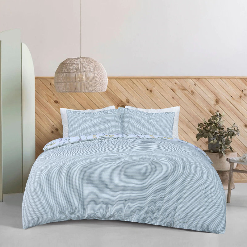 Blue 56 TC Reversible Duvet Cover Set, King Duvet Cover + 2 Standard Pillowcases