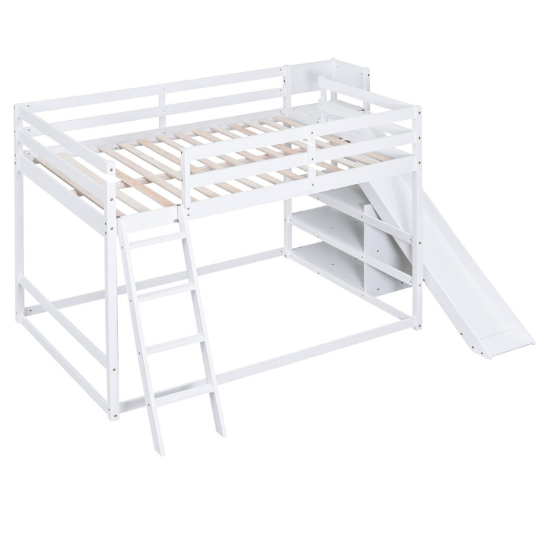 Full Over Full Bunk Bed With Ladder, White