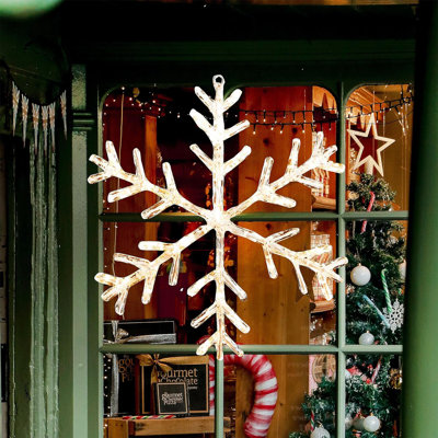 Christmas Window Decorations, 14 Inch Snowflake Christmas Window Lights Acrylic Crystal Battery Operated（warm White）