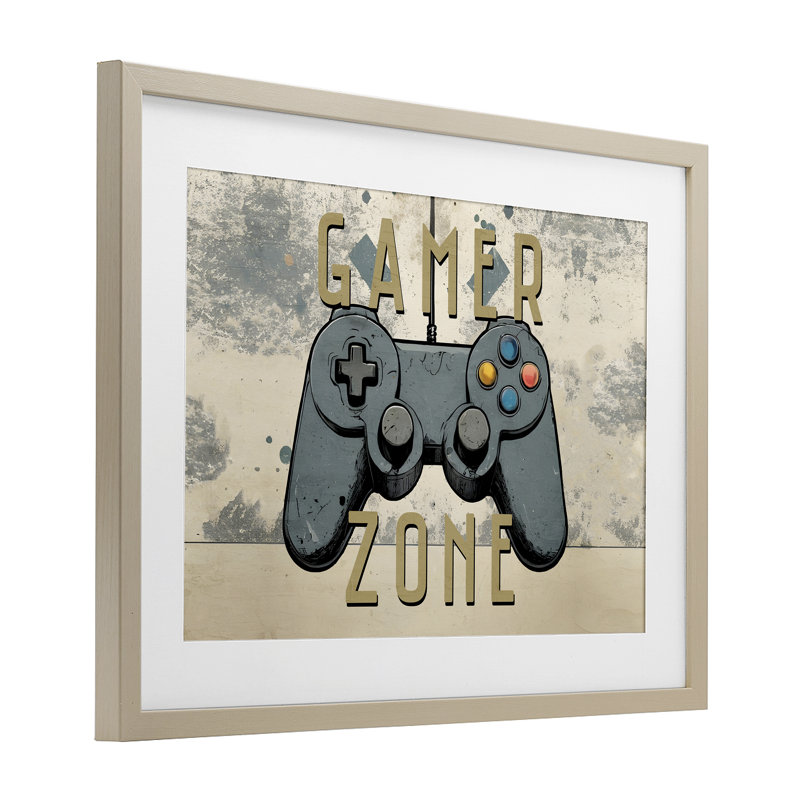Zone de jeu avec impression abstraite encadrée sous verre, design par Kim Allen, H 14 po x l 20 po, Cadre de récolte en pin