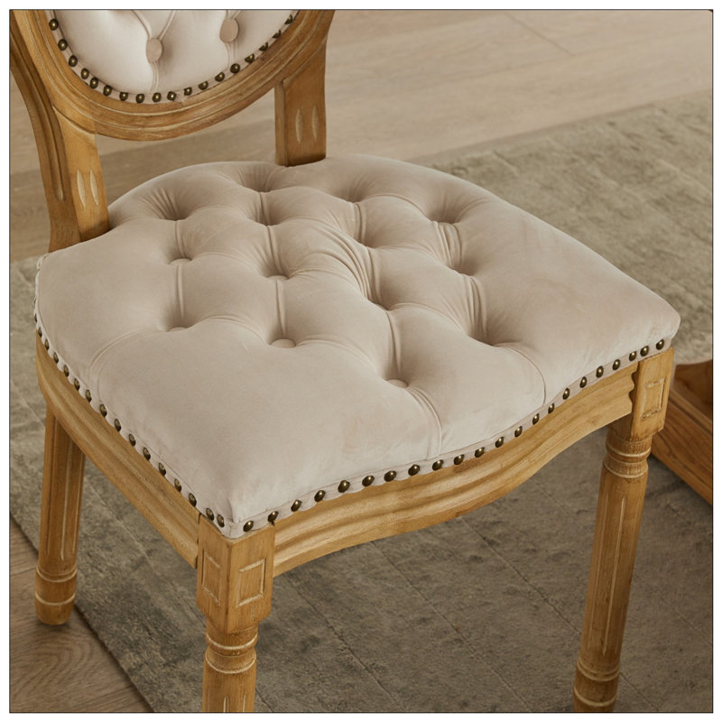 Ensemble de chaises de salle à manger de style français antique, cuir de velours bouclé à la main, ressort en acier, dossier haut confortable, ensemble de 2