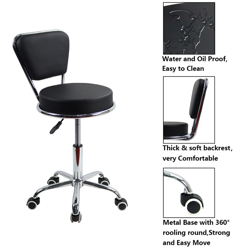 Backed Adjustable Height Ergonomic Lab Stool with Wheels